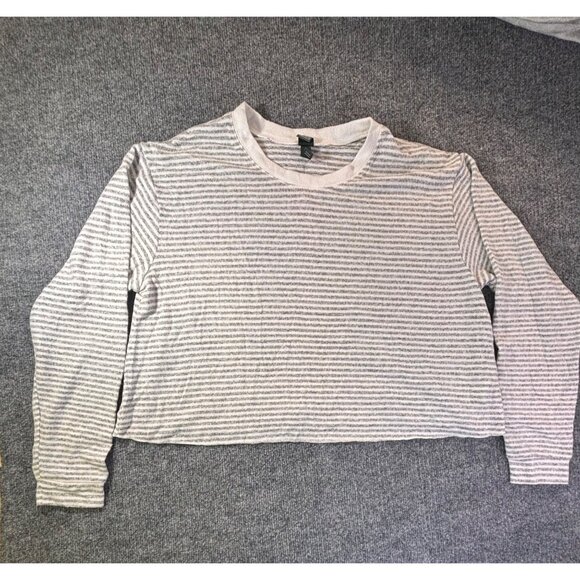 Wild Fable Women's Xlarge long sleeve strip shirt White and Grey Crop-top - Picture 1 of 9